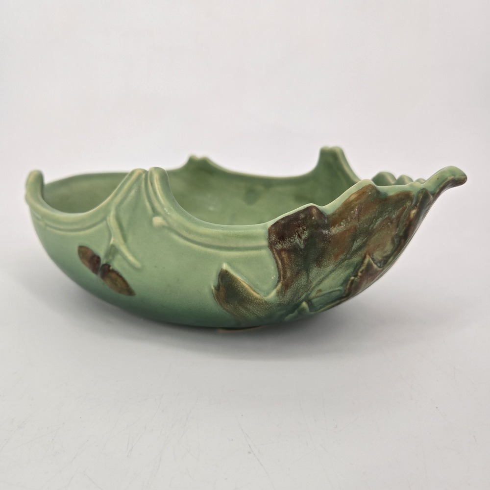 Antique Weller Pottery Oak Leaf Acorn Green Console Bowl Art Deco 12 Inch